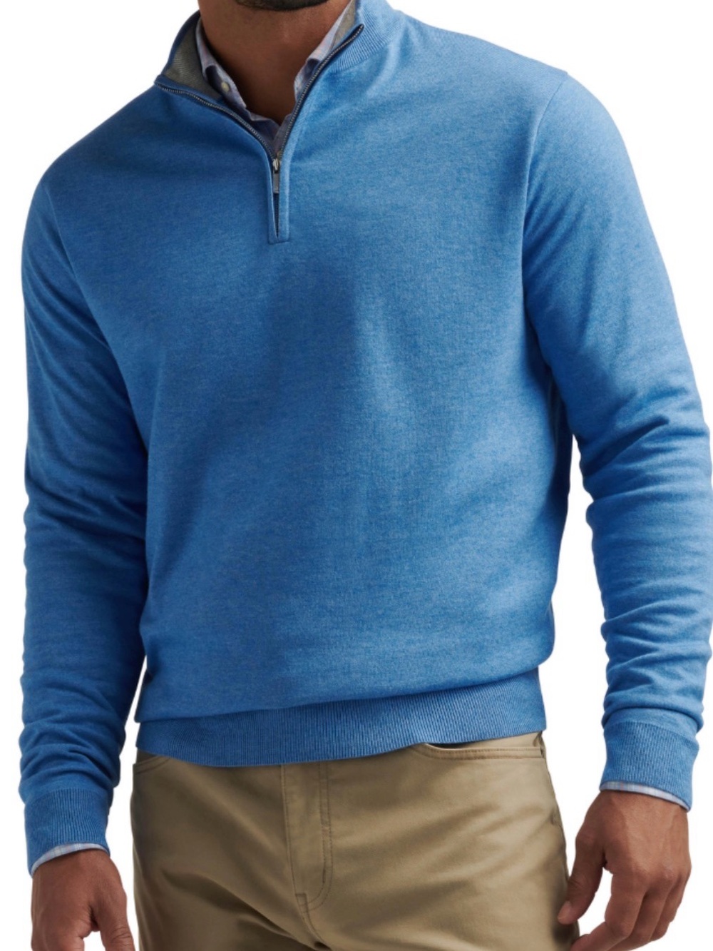 Peter Millar Blue Cotton Cashmere Half zip Sweater